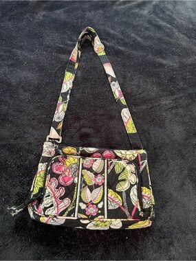 Vera Bradley Black Floral Quilted Crossbody with Pink & Lime Accents